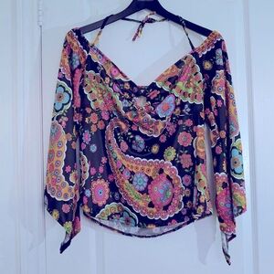 COPY - COPY - Smiffys Colorful Bohemian floral parsley blouse neck tie 1X
